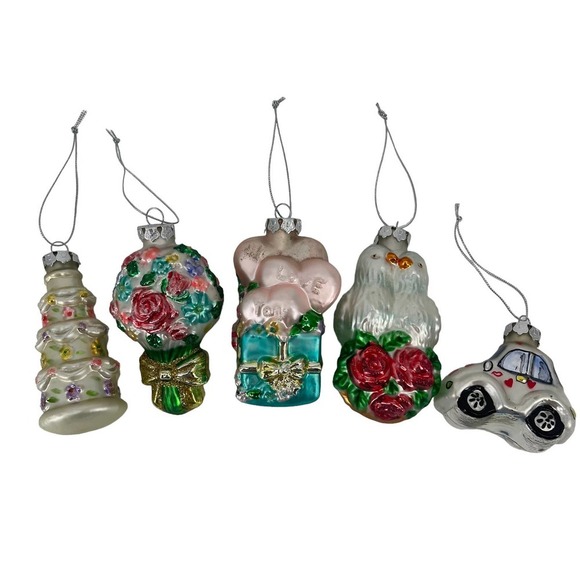Vintage Other - Vintage Ornaments Set of 5 Wedding Glass Painted Bridal Love Elopement